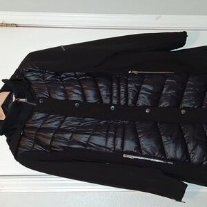 BCBGeneration Black Puffer Mixed Media Jacket Hooded Coat JR Sz L